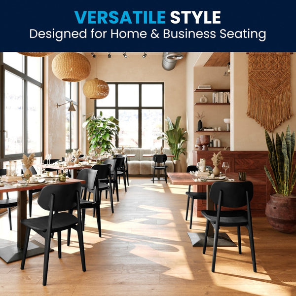 English Elm Verona Solid Beechwood Dining Chair with Curved Oval Backrest for Elegant Comfort in Any Space Black XU-CH10367-3-BLK-GG