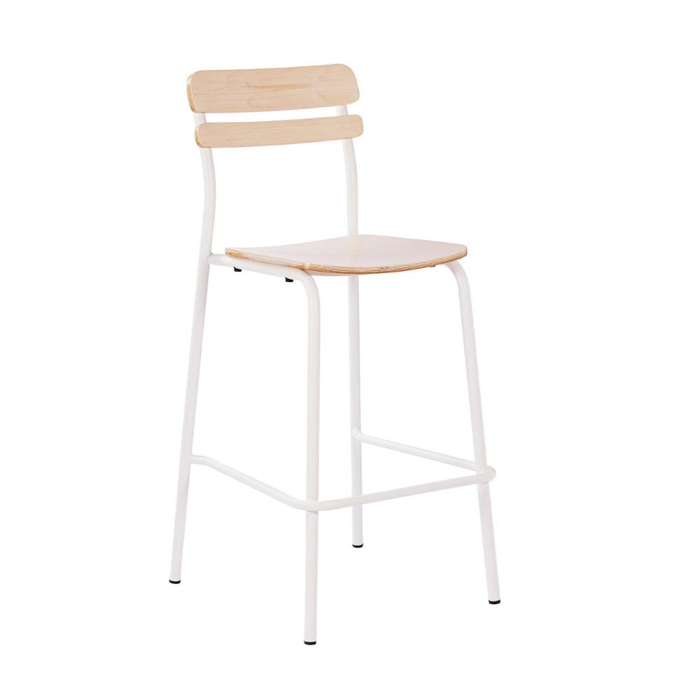 English Elm Cyprus Commercial Grade Solid Wood Bar Stool with Sturdy Metal Frame for Modern Dining Spaces Antique White XU-CH10443B-ANTWHT-GG