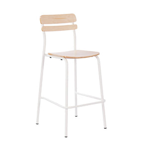 English Elm Cyprus Commercial Grade Solid Wood Bar Stool with Sturdy Metal Frame for Modern Dining Spaces Antique White XU-CH10443B-ANTWHT-GG