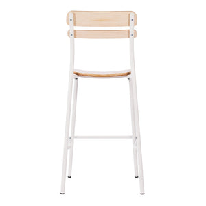 English Elm Cyprus Commercial Grade Solid Wood Bar Stool with Sturdy Metal Frame for Modern Dining Spaces Antique White XU-CH10443B-ANTWHT-GG