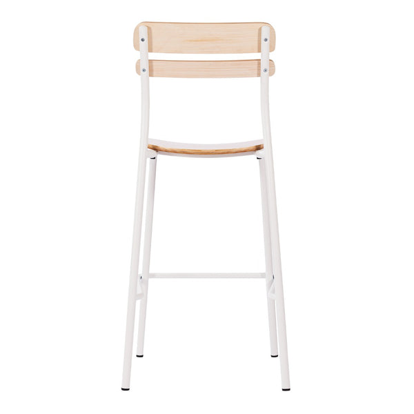 English Elm Cyprus Commercial Grade Solid Wood Bar Stool with Sturdy Metal Frame for Modern Dining Spaces Antique White XU-CH10443B-ANTWHT-GG