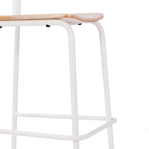 English Elm Cyprus Commercial Grade Solid Wood Bar Stool with Sturdy Metal Frame for Modern Dining Spaces Antique White XU-CH10443B-ANTWHT-GG