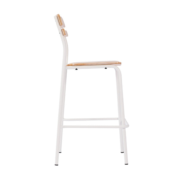 English Elm Cyprus Commercial Grade Solid Wood Bar Stool with Sturdy Metal Frame for Modern Dining Spaces Antique White XU-CH10443B-ANTWHT-GG