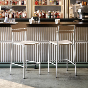 English Elm Cyprus Commercial Grade Solid Wood Bar Stool with Sturdy Metal Frame for Modern Dining Spaces Antique White XU-CH10443B-ANTWHT-GG