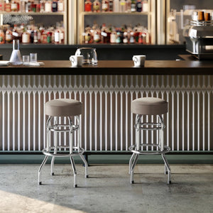 English Elm Bruno Double Ring Chrome Barstool with Swivel Seat – Durable, Stylish Seating for Bars & Homes Beige XU-D-100-BEIGE-GG