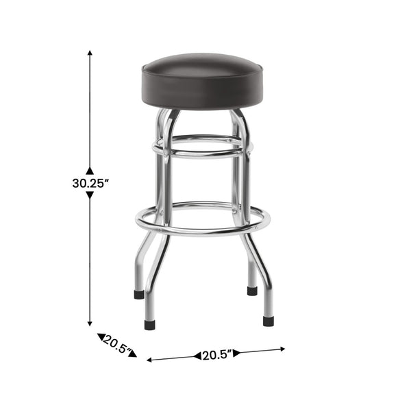 English Elm Bruno Double Ring Chrome Barstool with Swivel Seat – Durable, Stylish Seating for Bars & Homes Dark Brown XU-D-100-DKBRN-GG