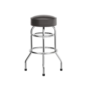 English Elm Bruno Double Ring Chrome Barstool with Swivel Seat – Durable, Stylish Seating for Bars & Homes Dark Brown XU-D-100-DKBRN-GG