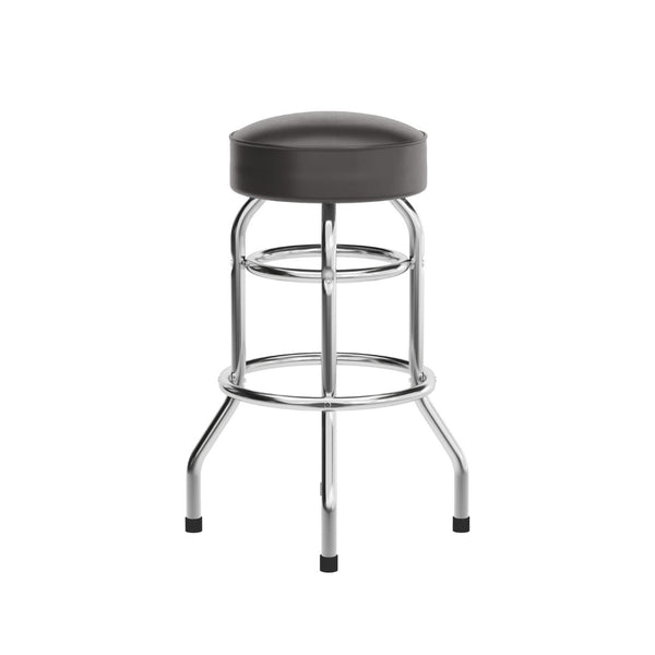 English Elm Bruno Double Ring Chrome Barstool with Swivel Seat – Durable, Stylish Seating for Bars & Homes Dark Brown XU-D-100-DKBRN-GG