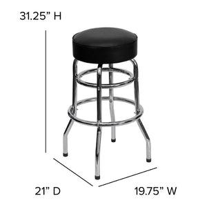 English Elm Bruno Double Ring Chrome Barstool with Swivel Seat – Durable, Stylish Seating for Bars & Homes Black XU-D-100-GG