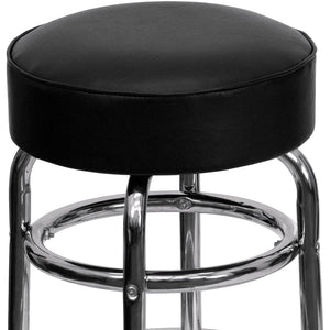 English Elm Bruno Double Ring Chrome Barstool with Swivel Seat – Durable, Stylish Seating for Bars & Homes Black XU-D-100-GG
