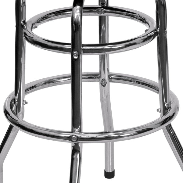 English Elm Bruno Double Ring Chrome Barstool with Swivel Seat – Durable, Stylish Seating for Bars & Homes Black XU-D-100-GG