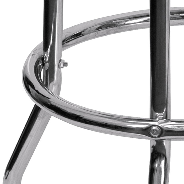 English Elm Bruno Double Ring Chrome Barstool with Swivel Seat – Durable, Stylish Seating for Bars & Homes Black XU-D-100-GG