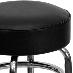 English Elm Bruno Double Ring Chrome Barstool with Swivel Seat – Durable, Stylish Seating for Bars & Homes Black XU-D-100-GG