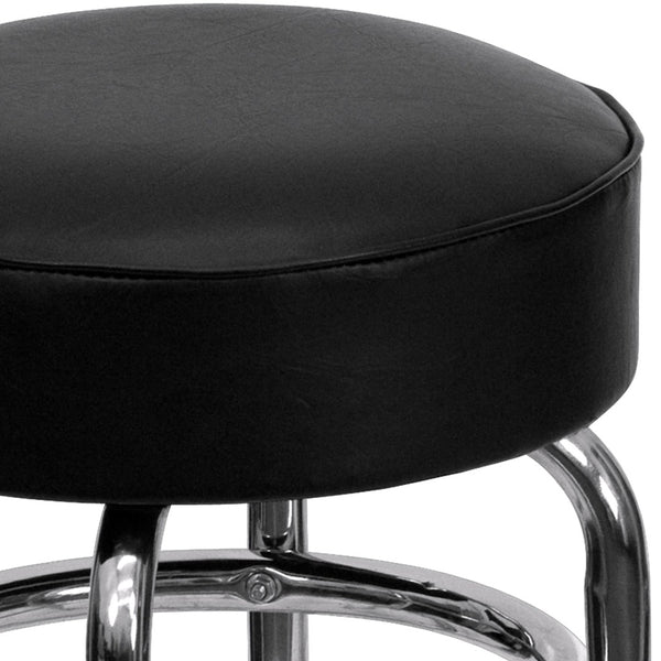 English Elm Bruno Double Ring Chrome Barstool with Swivel Seat – Durable, Stylish Seating for Bars & Homes Black XU-D-100-GG