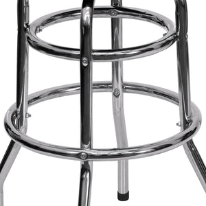 English Elm Bruno Double Ring Chrome Barstool with Swivel Seat – Durable, Stylish Seating for Bars & Homes Red XU-D-100-RED-GG