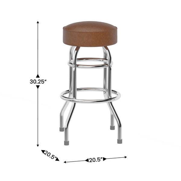 English Elm Bruno Double Ring Chrome Barstool with Swivel Seat – Durable, Stylish Seating for Bars & Homes Weathered Brown XU-D-100-WBRN-GG