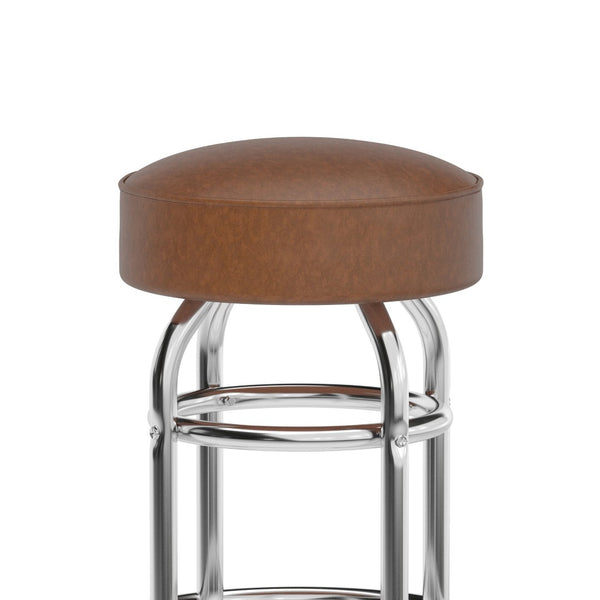 English Elm Bruno Double Ring Chrome Barstool with Swivel Seat – Durable, Stylish Seating for Bars & Homes Weathered Brown XU-D-100-WBRN-GG