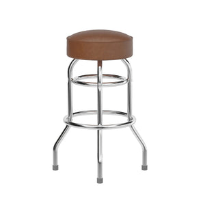 English Elm Bruno Double Ring Chrome Barstool with Swivel Seat – Durable, Stylish Seating for Bars & Homes Weathered Brown XU-D-100-WBRN-GG
