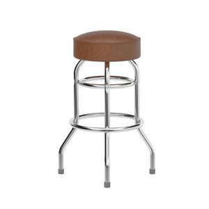 English Elm Bruno Double Ring Chrome Barstool with Swivel Seat – Durable, Stylish Seating for Bars & Homes Weathered Brown XU-D-100-WBRN-GG
