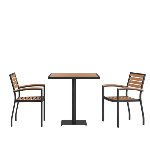 English Elm Lark 3-Piece Patio Dining Set - 30" Square Faux Teak Table & 2 Stacking Club Chairs for All Spaces XU-DG-104560062-GG