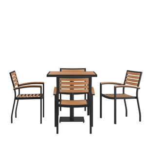 English Elm Lark 5-Piece Bistro Dining Set – Stylish 30" Square Faux Teak Table & 4 Stackable Club Chairs XU-DG-104560064-GG
