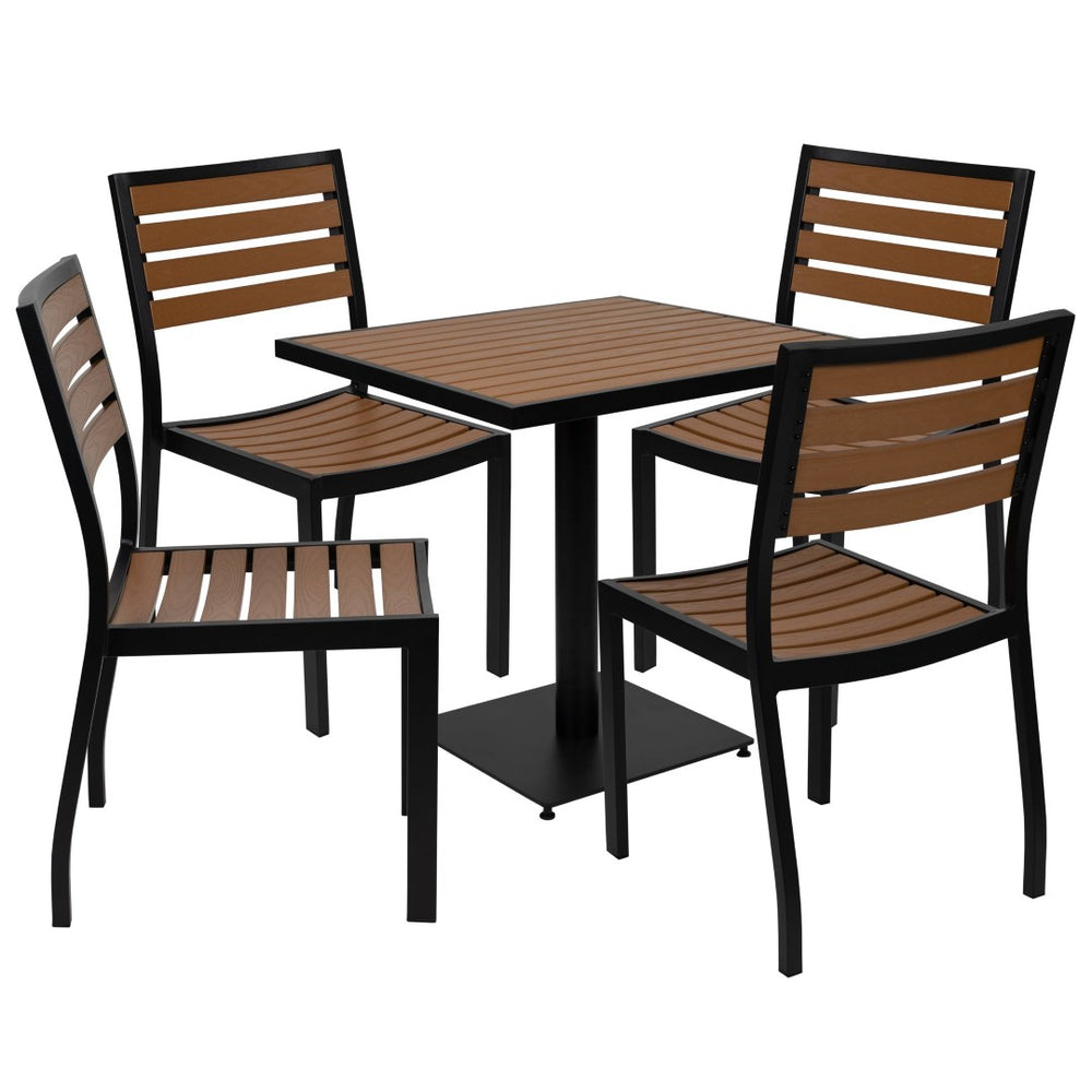 English Elm Lark 5-Piece Outdoor Bistro Dining Set with Faux Teak Slats, 4 Chairs, and Weather-Resistant Frame XU-DG-10456036-GG