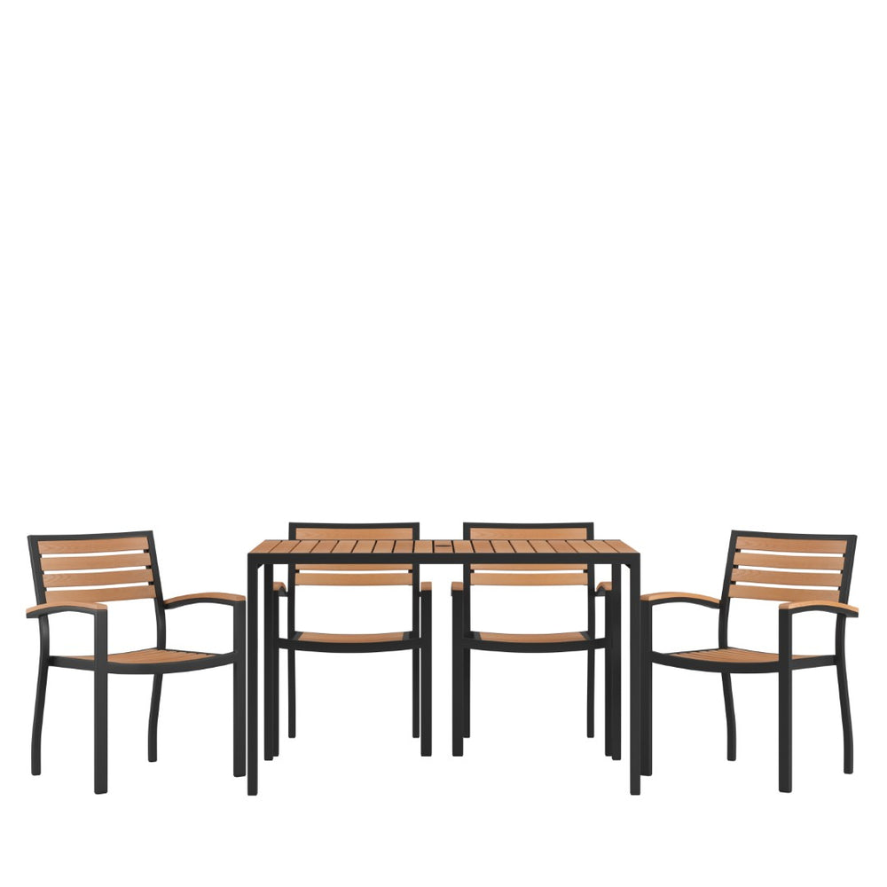 English Elm Lark 5-Piece Outdoor Dining Set with Synthetic Teak & Steel Frame - Stylish, Durable & Easy Care XU-DG-304860064-GG