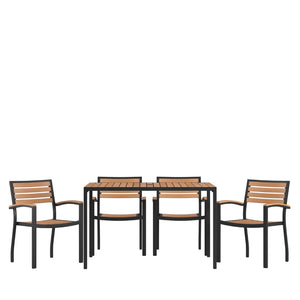 English Elm Lark 5-Piece Outdoor Dining Set with Synthetic Teak & Steel Frame - Stylish, Durable & Easy Care XU-DG-304860064-GG