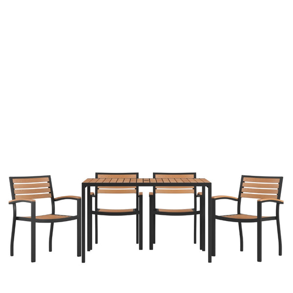 English Elm Lark 5-Piece Outdoor Dining Set with Synthetic Teak & Steel Frame - Stylish, Durable & Easy Care XU-DG-304860064-GG