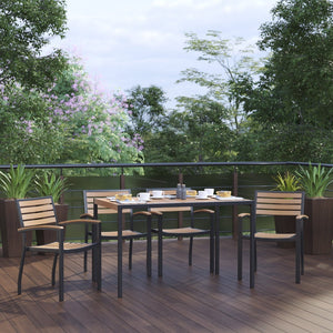English Elm Lark 5-Piece Outdoor Dining Set with Synthetic Teak & Steel Frame - Stylish, Durable & Easy Care XU-DG-304860064-GG