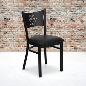 English Elm HERCULES Stylish Coffee Back Metal Restaurant Chair - Durable, Comfortable, and Perfect for Any Space Black Vinyl Seat/Black Metal Frame XU-DG-60099-COF-BLKV-GG