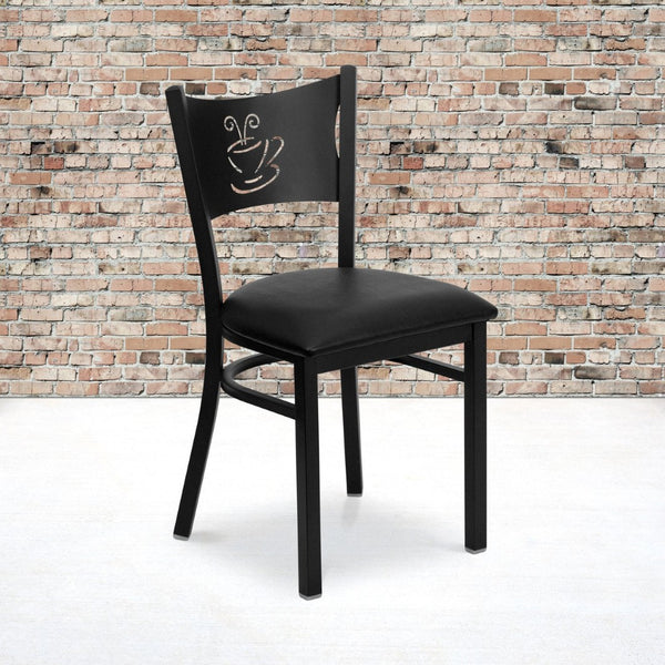 English Elm HERCULES Stylish Coffee Back Metal Restaurant Chair - Durable, Comfortable, and Perfect for Any Space Black Vinyl Seat/Black Metal Frame XU-DG-60099-COF-BLKV-GG