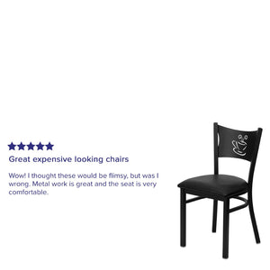 English Elm HERCULES Stylish Coffee Back Metal Restaurant Chair - Durable, Comfortable, and Perfect for Any Space Black Vinyl Seat/Black Metal Frame XU-DG-60099-COF-BLKV-GG