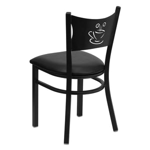 English Elm HERCULES Stylish Coffee Back Metal Restaurant Chair - Durable, Comfortable, and Perfect for Any Space Black Vinyl Seat/Black Metal Frame XU-DG-60099-COF-BLKV-GG