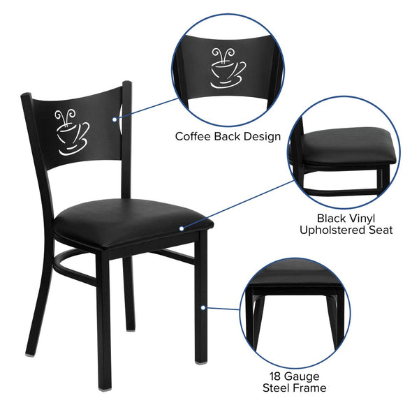 English Elm HERCULES Stylish Coffee Back Metal Restaurant Chair - Durable, Comfortable, and Perfect for Any Space Black Vinyl Seat/Black Metal Frame XU-DG-60099-COF-BLKV-GG