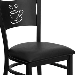 English Elm HERCULES Stylish Coffee Back Metal Restaurant Chair - Durable, Comfortable, and Perfect for Any Space Black Vinyl Seat/Black Metal Frame XU-DG-60099-COF-BLKV-GG