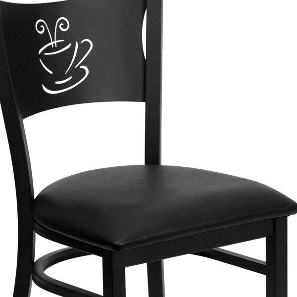 English Elm HERCULES Stylish Coffee Back Metal Restaurant Chair - Durable, Comfortable, and Perfect for Any Space Black Vinyl Seat/Black Metal Frame XU-DG-60099-COF-BLKV-GG