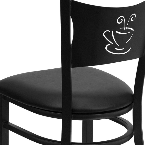 English Elm HERCULES Stylish Coffee Back Metal Restaurant Chair - Durable, Comfortable, and Perfect for Any Space Black Vinyl Seat/Black Metal Frame XU-DG-60099-COF-BLKV-GG