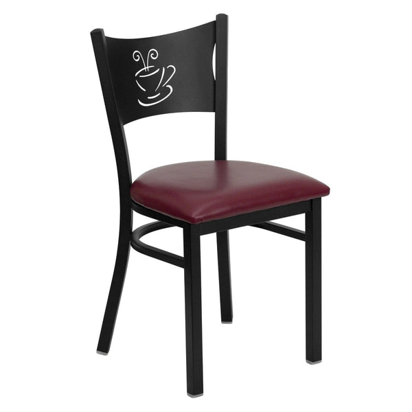 English Elm HERCULES Stylish Coffee Back Metal Restaurant Chair - Durable, Comfortable, and Perfect for Any Space Burgundy Vinyl Seat/Black Metal Frame XU-DG-60099-COF-BURV-GG