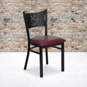 English Elm HERCULES Stylish Coffee Back Metal Restaurant Chair - Durable, Comfortable, and Perfect for Any Space Burgundy Vinyl Seat/Black Metal Frame XU-DG-60099-COF-BURV-GG