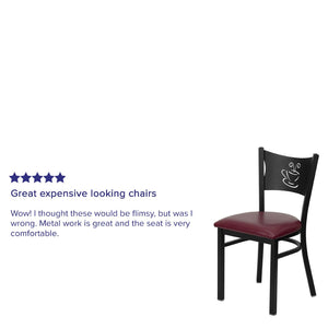 English Elm HERCULES Stylish Coffee Back Metal Restaurant Chair - Durable, Comfortable, and Perfect for Any Space Burgundy Vinyl Seat/Black Metal Frame XU-DG-60099-COF-BURV-GG
