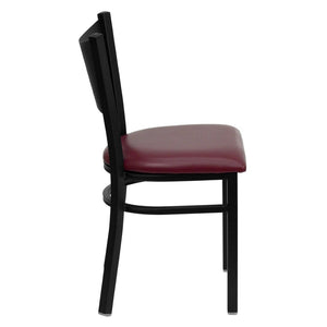 English Elm HERCULES Stylish Coffee Back Metal Restaurant Chair - Durable, Comfortable, and Perfect for Any Space Burgundy Vinyl Seat/Black Metal Frame XU-DG-60099-COF-BURV-GG