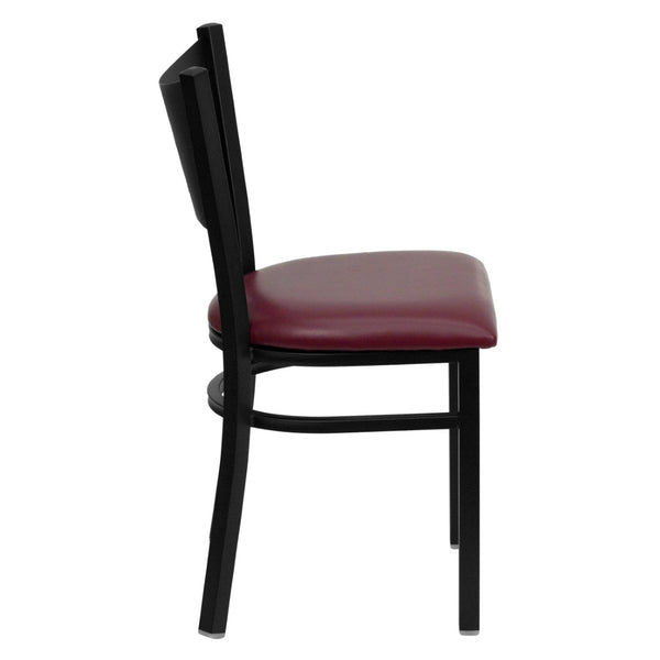 English Elm HERCULES Stylish Coffee Back Metal Restaurant Chair - Durable, Comfortable, and Perfect for Any Space Burgundy Vinyl Seat/Black Metal Frame XU-DG-60099-COF-BURV-GG