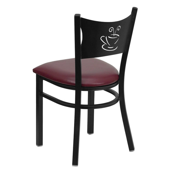 English Elm HERCULES Stylish Coffee Back Metal Restaurant Chair - Durable, Comfortable, and Perfect for Any Space Burgundy Vinyl Seat/Black Metal Frame XU-DG-60099-COF-BURV-GG