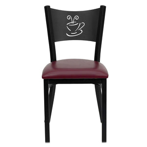English Elm HERCULES Stylish Coffee Back Metal Restaurant Chair - Durable, Comfortable, and Perfect for Any Space Burgundy Vinyl Seat/Black Metal Frame XU-DG-60099-COF-BURV-GG