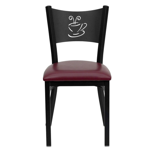 English Elm HERCULES Stylish Coffee Back Metal Restaurant Chair - Durable, Comfortable, and Perfect for Any Space Burgundy Vinyl Seat/Black Metal Frame XU-DG-60099-COF-BURV-GG