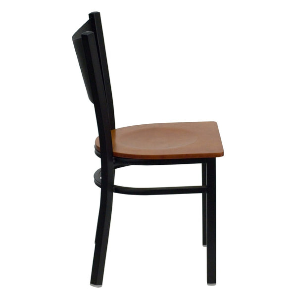 English Elm HERCULES Stylish Coffee Back Metal Restaurant Chair - Durable, Comfortable, and Perfect for Any Space Cherry Wood Seat/Black Metal Frame XU-DG-60099-COF-CHYW-GG