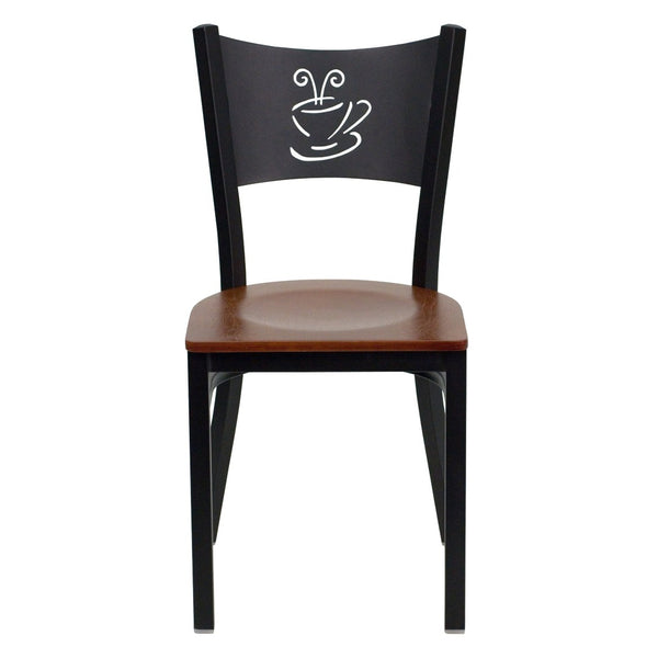 English Elm HERCULES Stylish Coffee Back Metal Restaurant Chair - Durable, Comfortable, and Perfect for Any Space Cherry Wood Seat/Black Metal Frame XU-DG-60099-COF-CHYW-GG