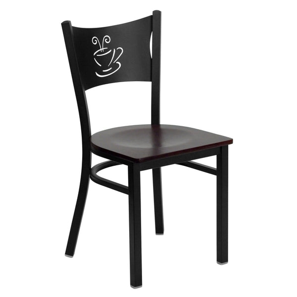 English Elm HERCULES Stylish Coffee Back Metal Restaurant Chair - Durable, Comfortable, and Perfect for Any Space Mahogany Wood Seat/Black Metal Frame XU-DG-60099-COF-MAHW-GG