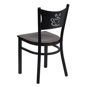 English Elm HERCULES Stylish Coffee Back Metal Restaurant Chair - Durable, Comfortable, and Perfect for Any Space Mahogany Wood Seat/Black Metal Frame XU-DG-60099-COF-MAHW-GG